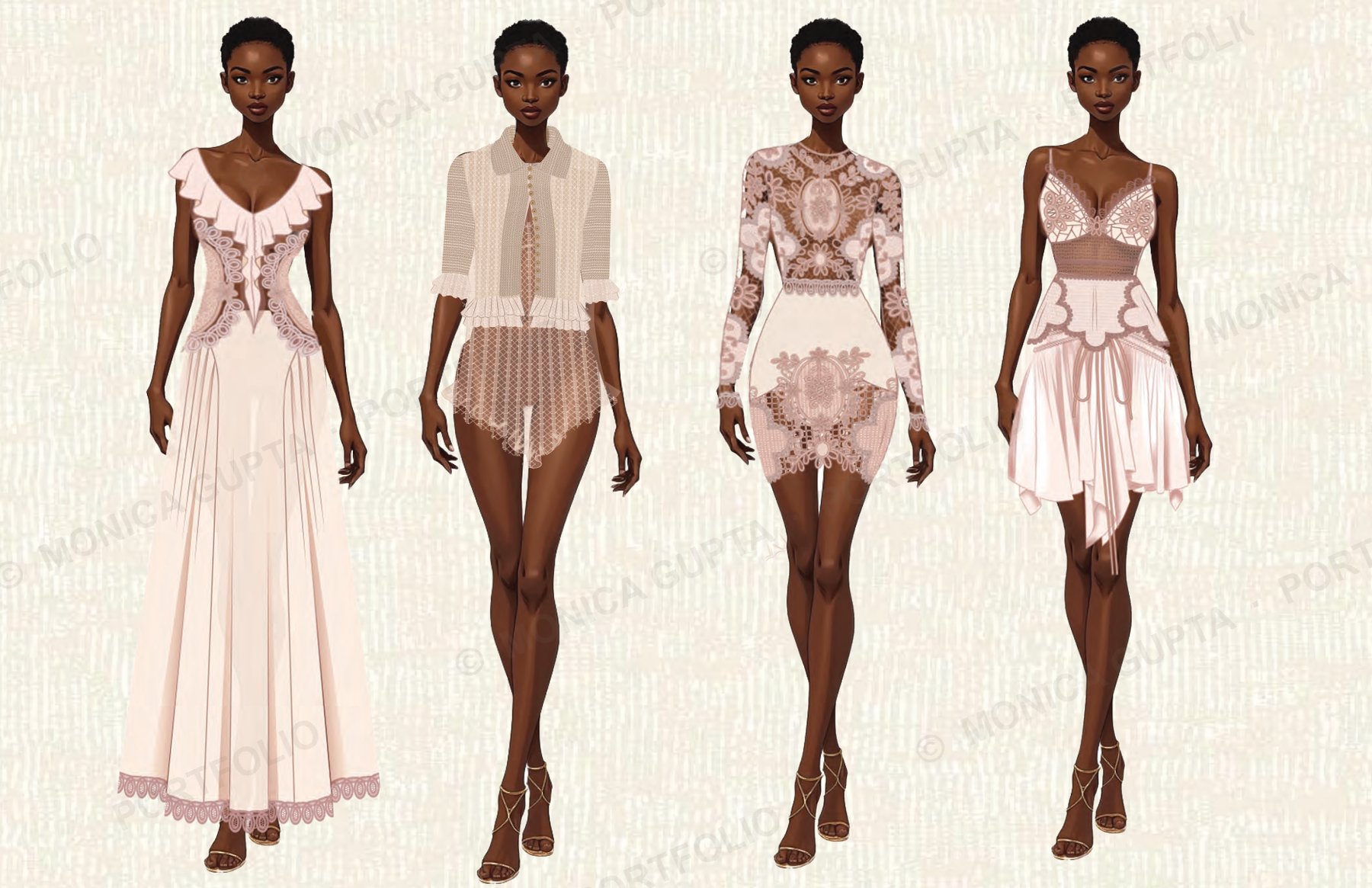 Romantic Summer battenburg lace illustrations
